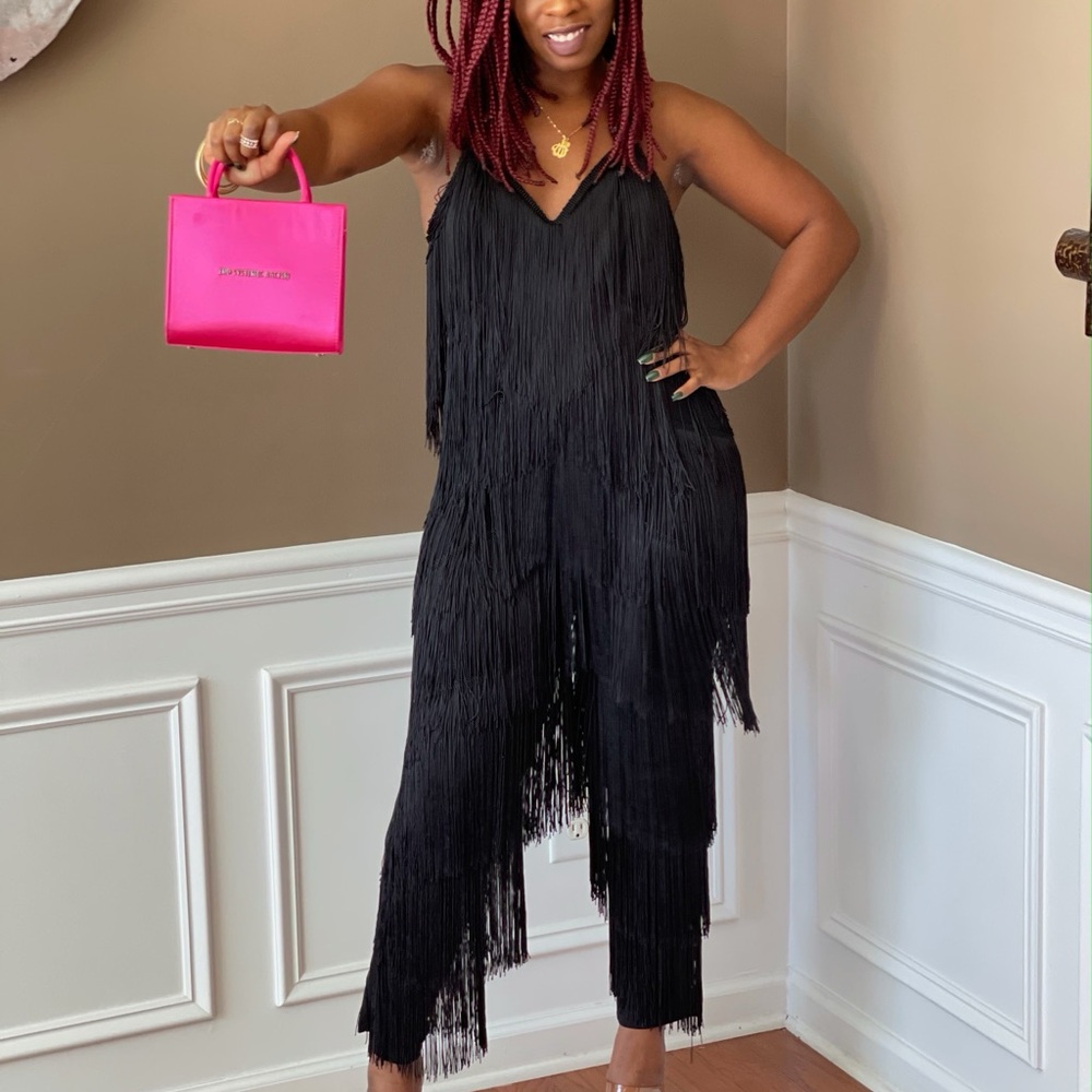 Black Fringe Jumpsuit - Women Pants & Jumpsuits